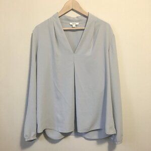 Bar III Pleated Bishop Sleeve Poet Blouse Romantic V-Neck Storm Blue Size XL